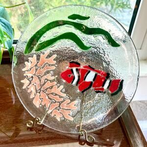 Peggy Karr Signed Fused Glass Art Plate – Clownfish Coral Reef Design – 8”